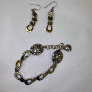 BRIGHTON gold and silver etched circle‎ links bracelet and earrings set.